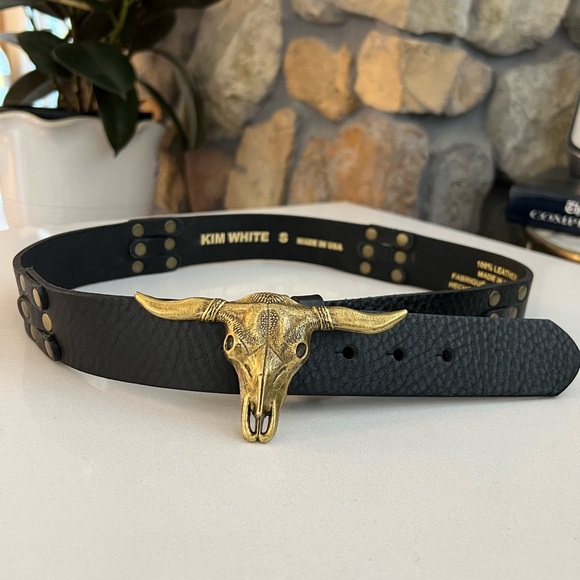 Kim White Matador Leather Belt Steer Belt with Antique Brass Size Small main image 10
